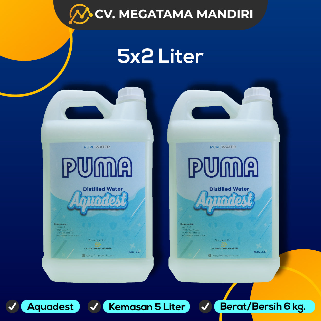 Aquadest Distilled Water - 5x2 Liter